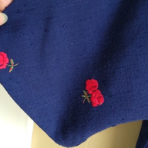 Kimono Roses Blue Red Embroidery Short Sleeve - Picture 7 of 8